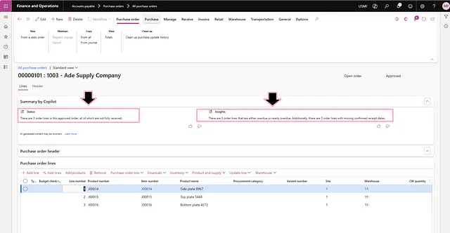 Tóm tắt AI với Copilot trong Dynamics 365 Supply Chain Management (Quản lý chuỗi cung ứng Dynamics 365)