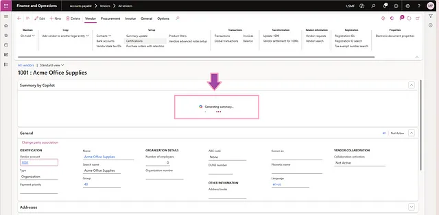 Tóm tắt AI với Copilot trong Dynamics 365 Supply Chain Management (Quản lý chuỗi cung ứng Dynamics 365)